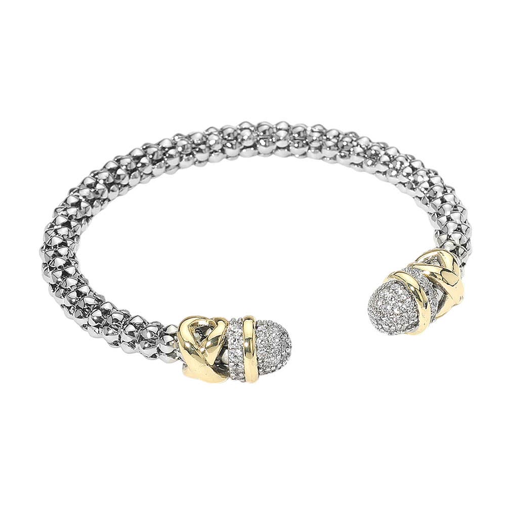Paved Tip Two Tone Braided Cuff Bracelet