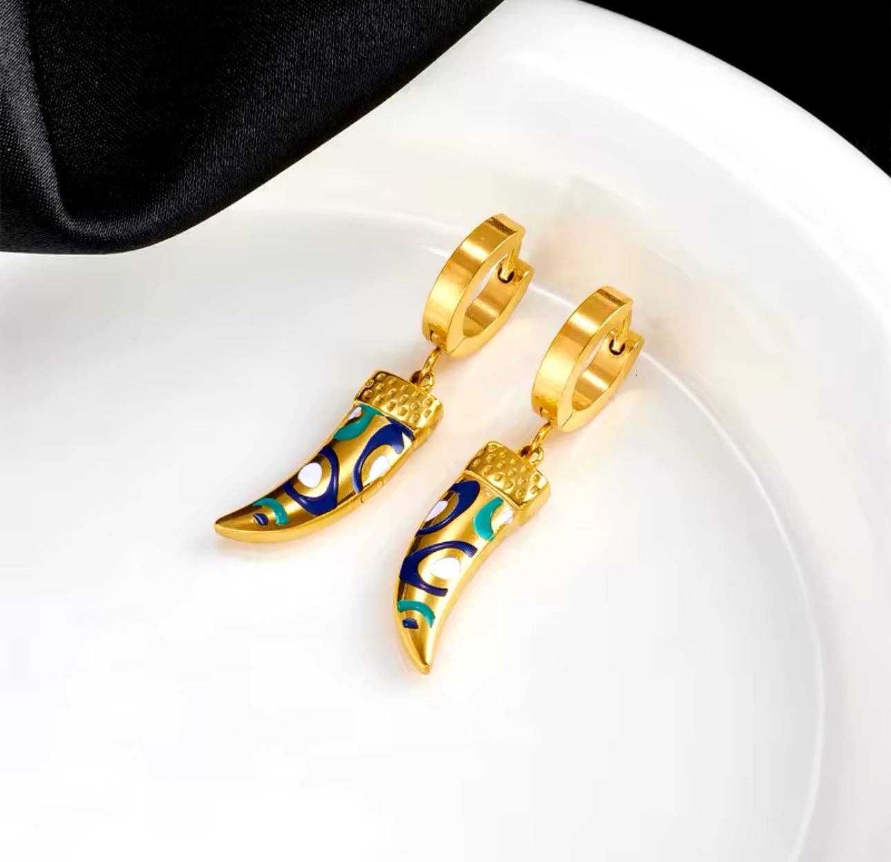 Enamel Horn Hoop Earring