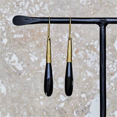 Teardrop Horn Earring - Lrg - Dark Horn, Brass