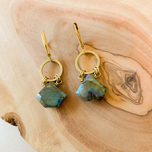 Labradorite Diamond Earrings