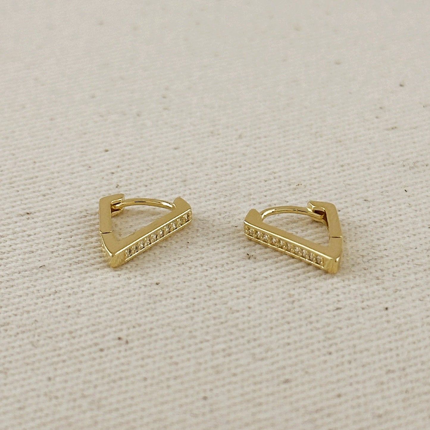 Gold Filled V Shape CZ Huggie Hoop Earrings