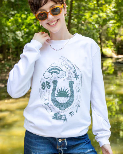 "LUCKY" White Cotton Sweatshirt