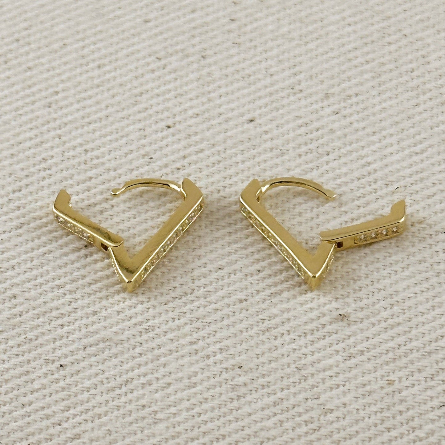 Gold Filled V Shape CZ Huggie Hoop Earrings