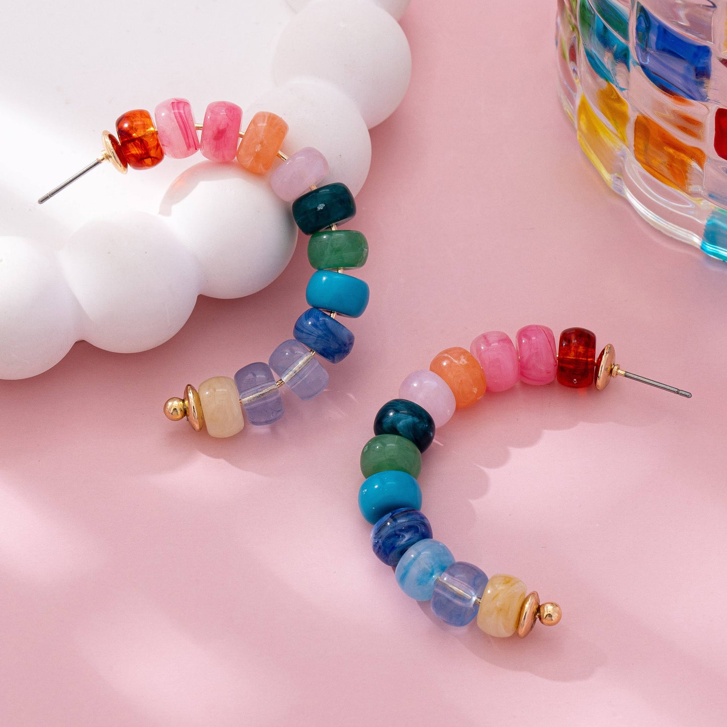 Rainbow Beaded Hoop Earring - Style 1