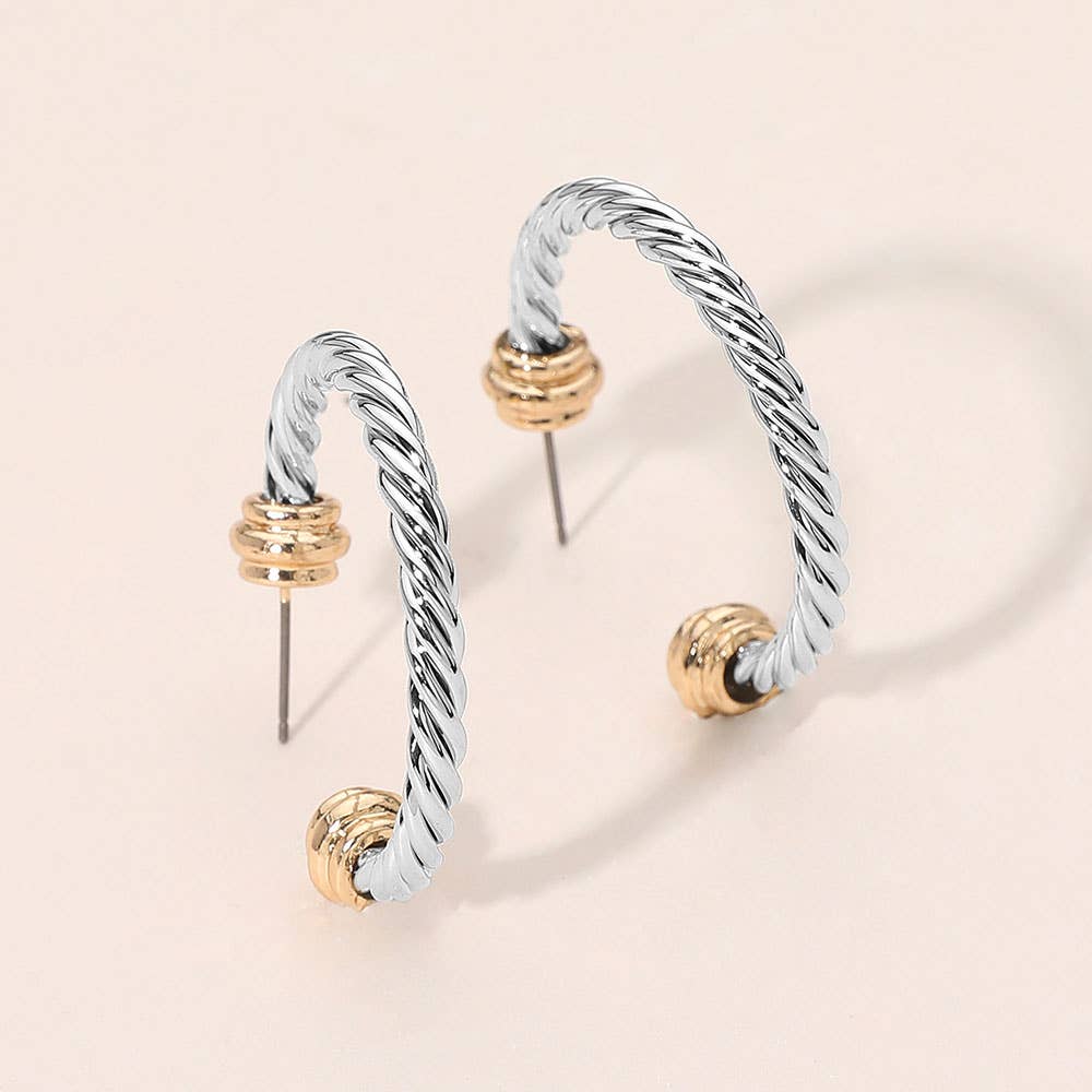 Two Tone Rope Hoop Earrings
