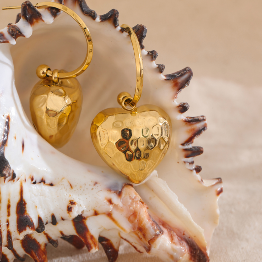 Hammered Heart Drop Earrings
