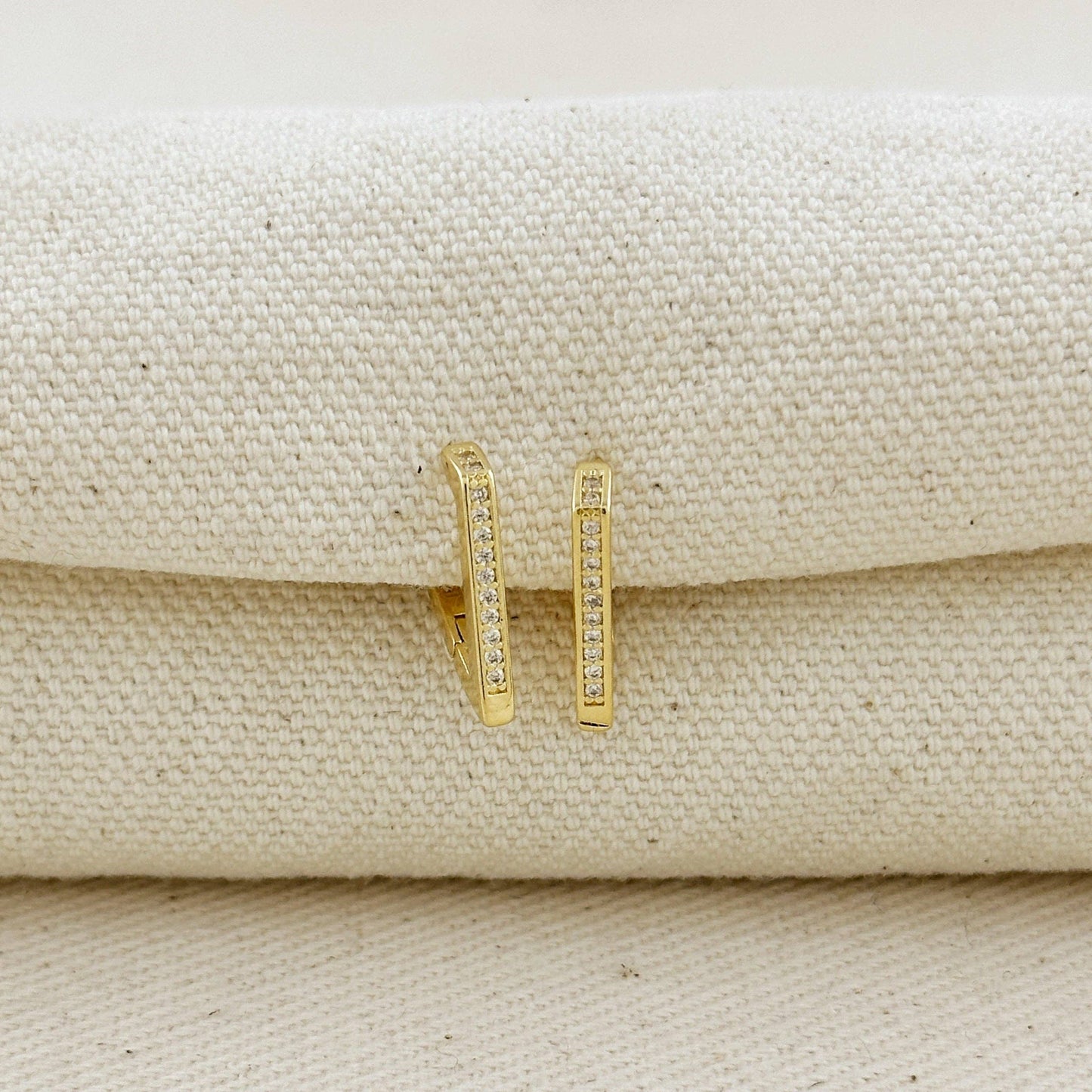 Gold Filled V Shape CZ Huggie Hoop Earrings