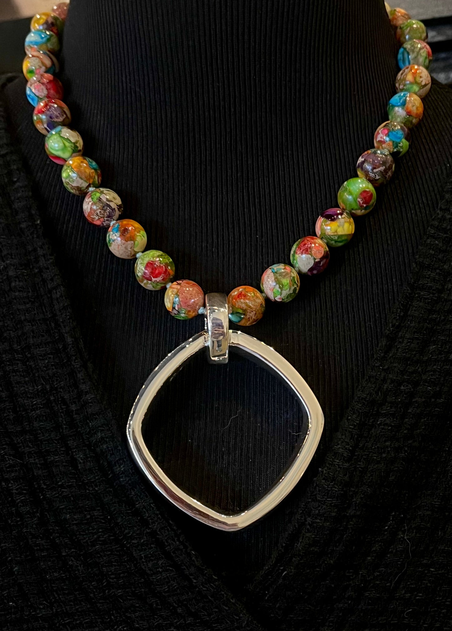 Simon Sebbag - Mosaic Jasper Necklace with Open Pendant