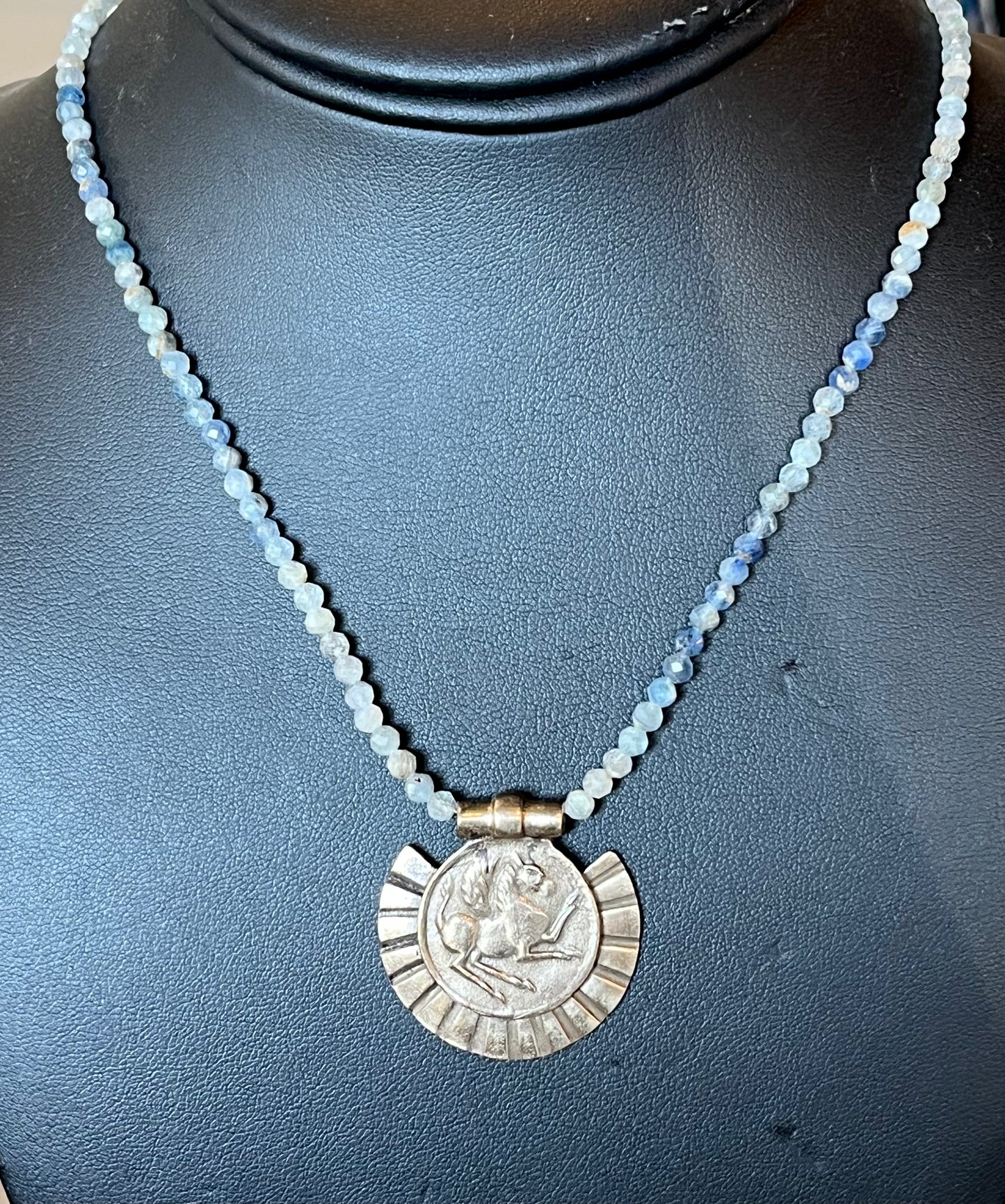 Lock & Key - Blue Kyanite with Antique Pegasus Necklace
