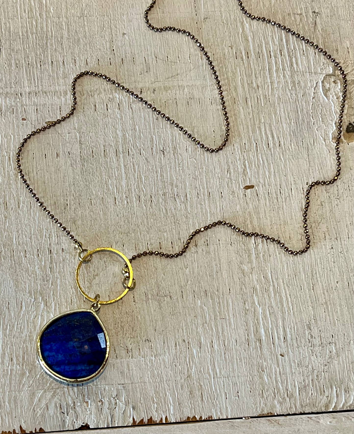 Long Circle Lapis Necklace