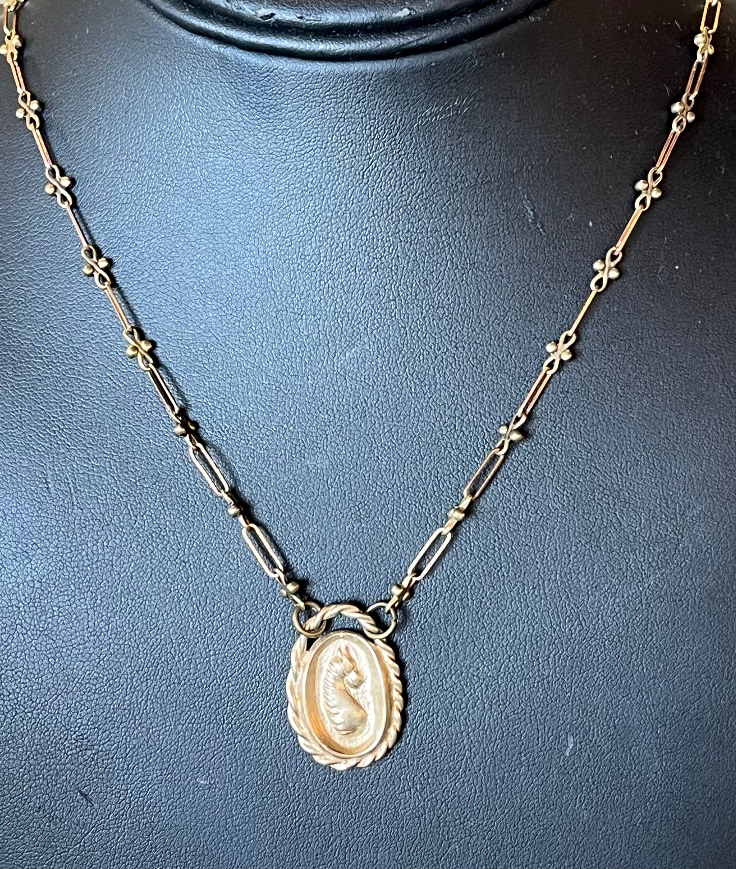 Lock & Key - Bronze Horse Intaglio Pendant Necklace