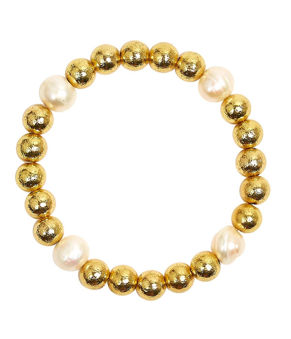Georgia Gold & Freshwater Pearl Bracelet -10mm Beads