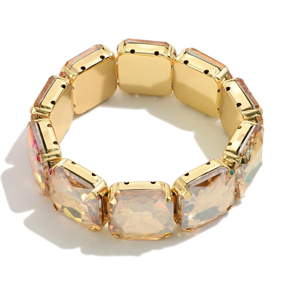 Square Cushion Cut Glass Stretch Bracelet