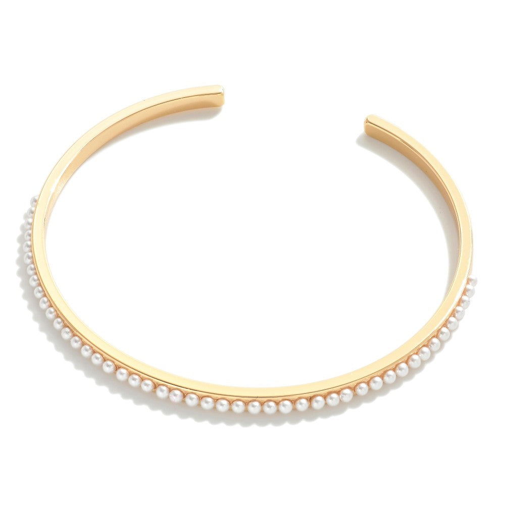 Pearl Studded Metal Bangle Bracelet