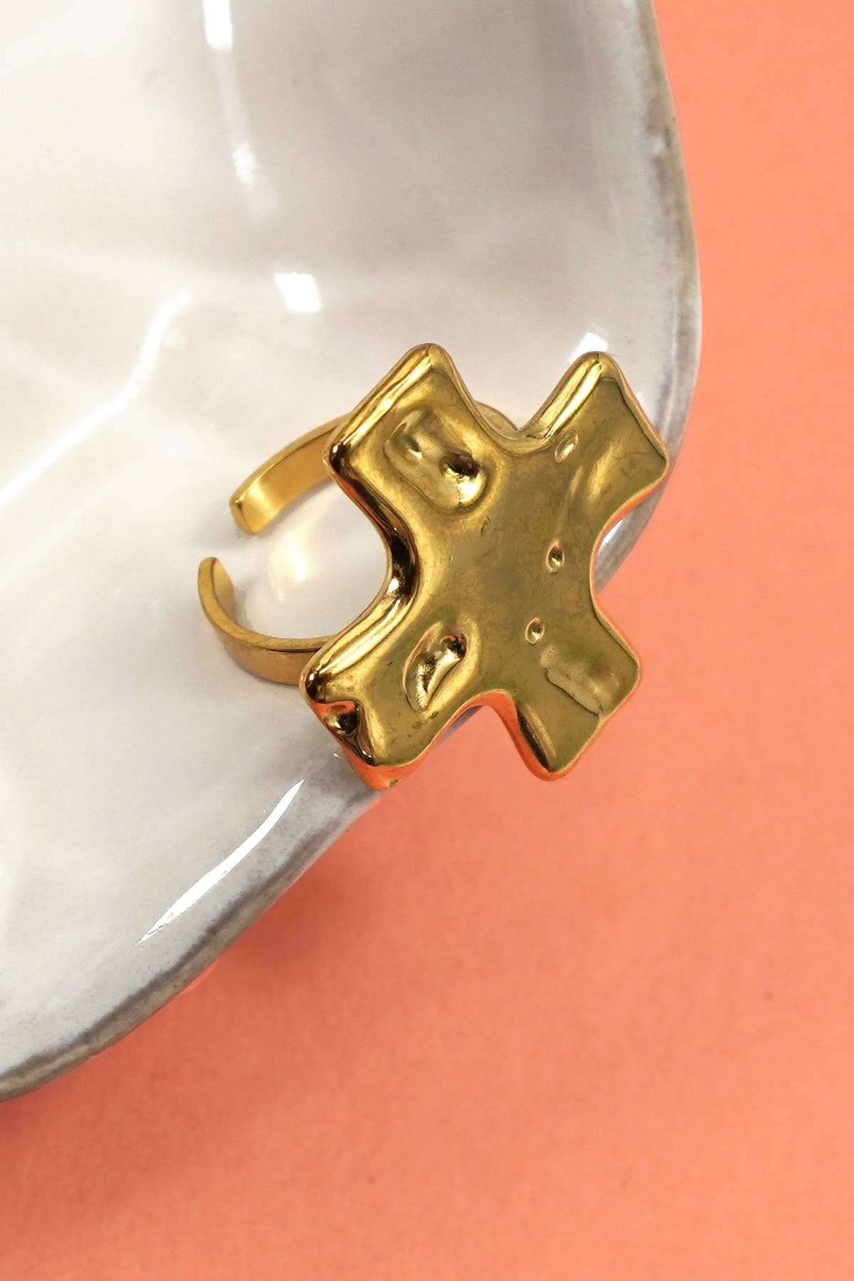 Adjustable Hammered Cross Ring