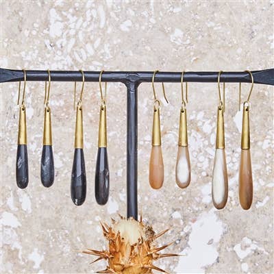 Teardrop Horn Earring - Lrg - Dark Horn, Brass