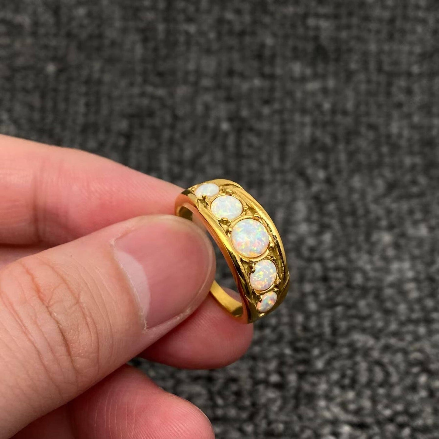 5 Opal 18K Gold Plated Stainless Steel Ring - FGS: 8
