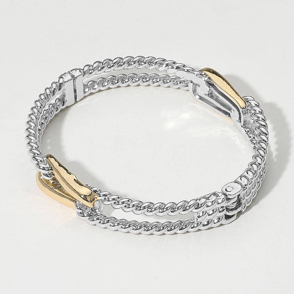 Two Tone Rope Hinged Bangle Bracelet