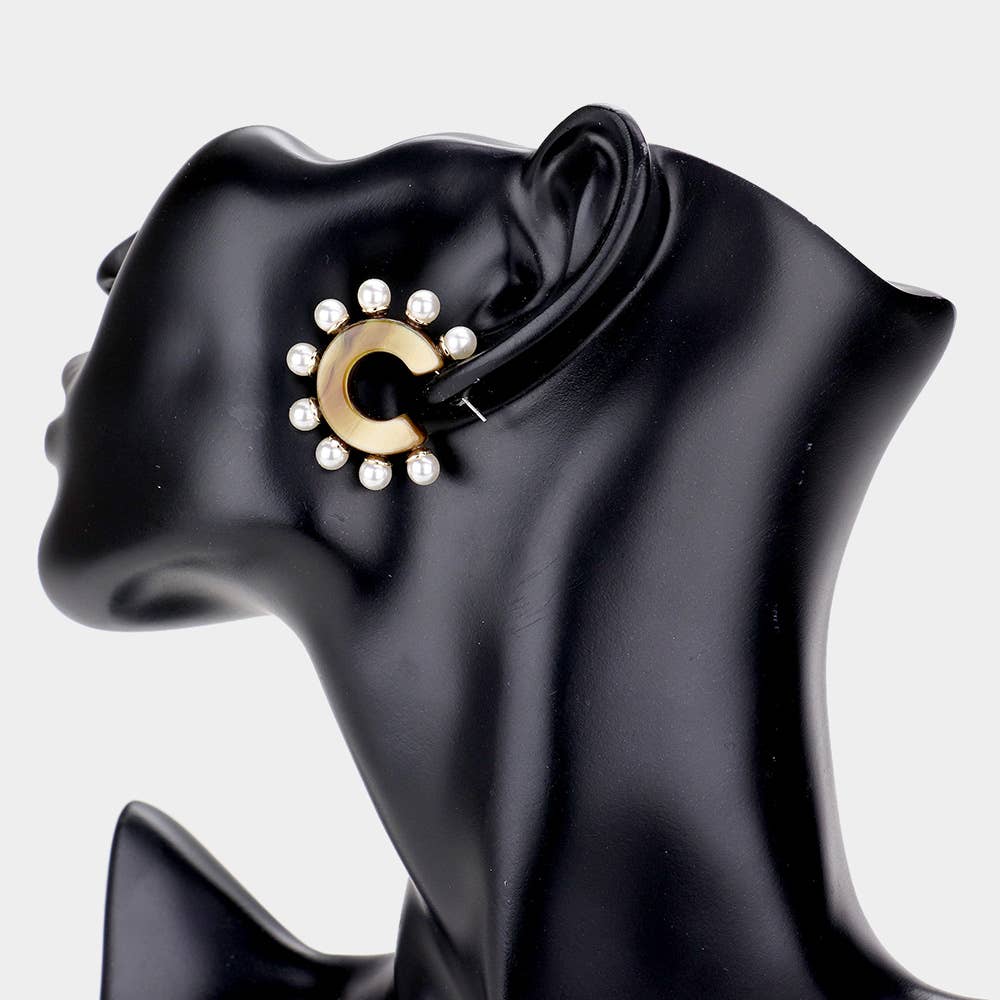 Pearl Resin Half Hoop Earrings