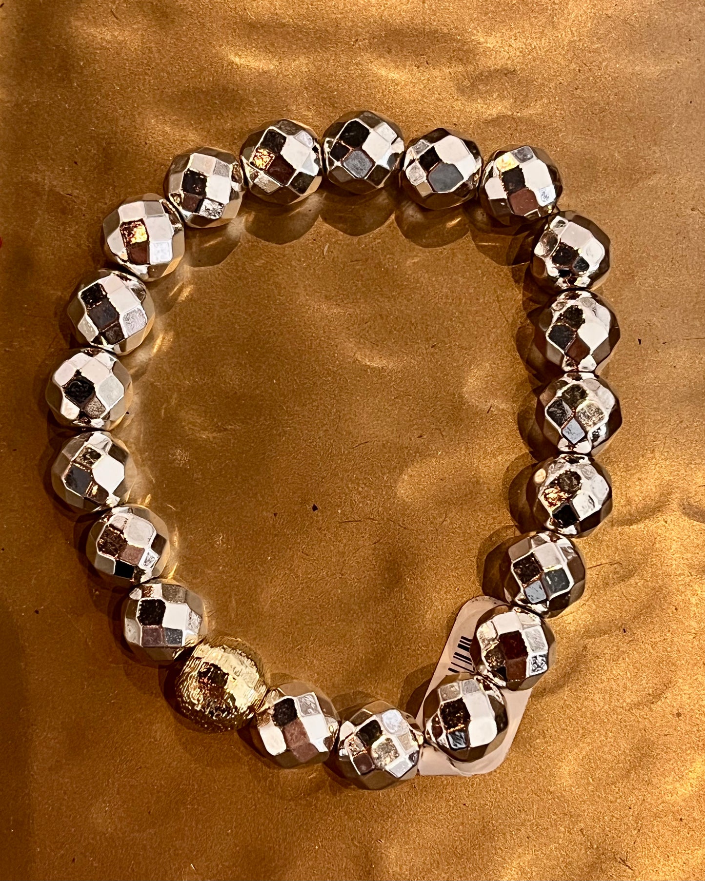 Large Silver Faceted Bead Bracelet
