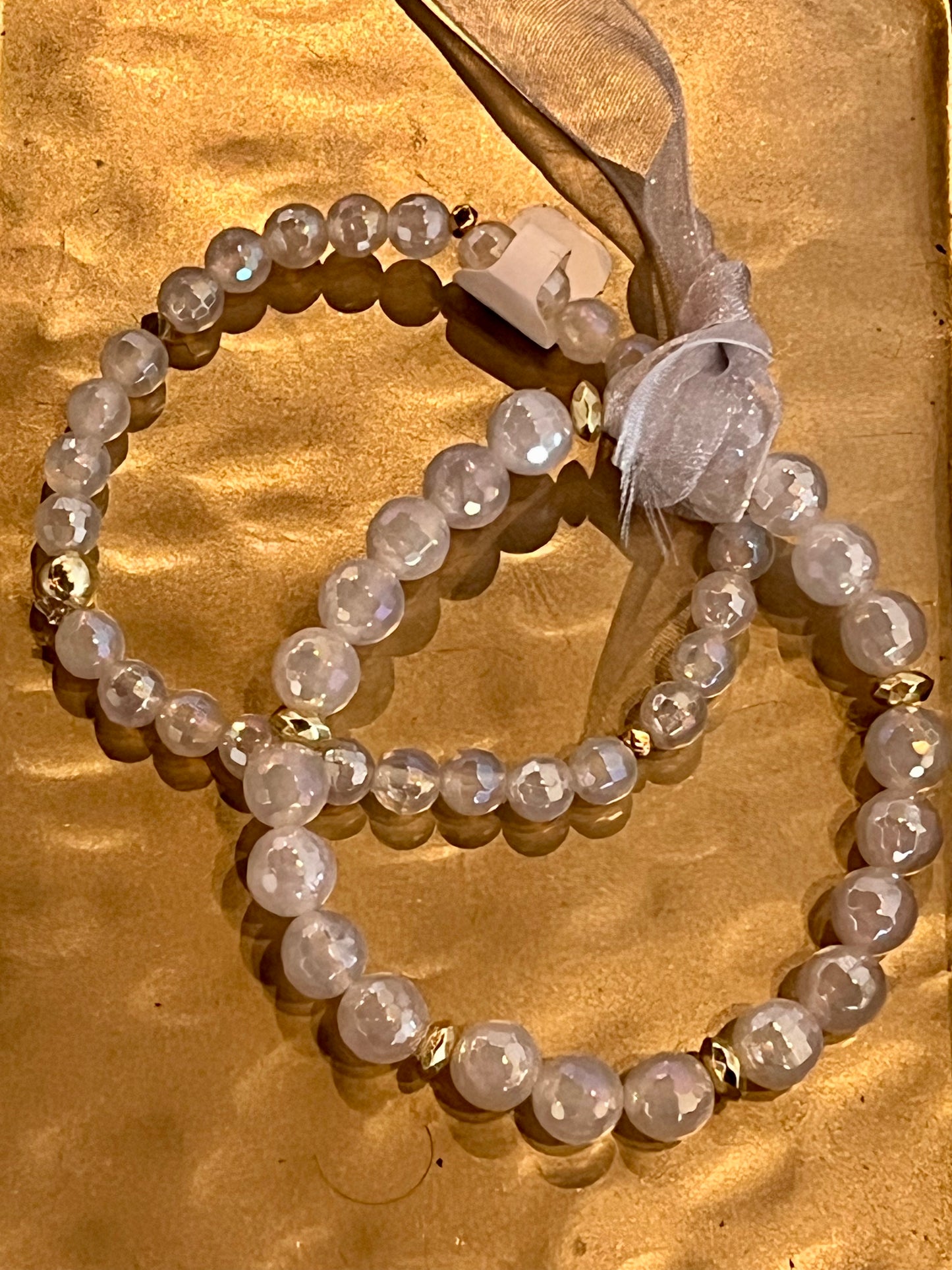 Faceted White Quartz Bracelet Stack
