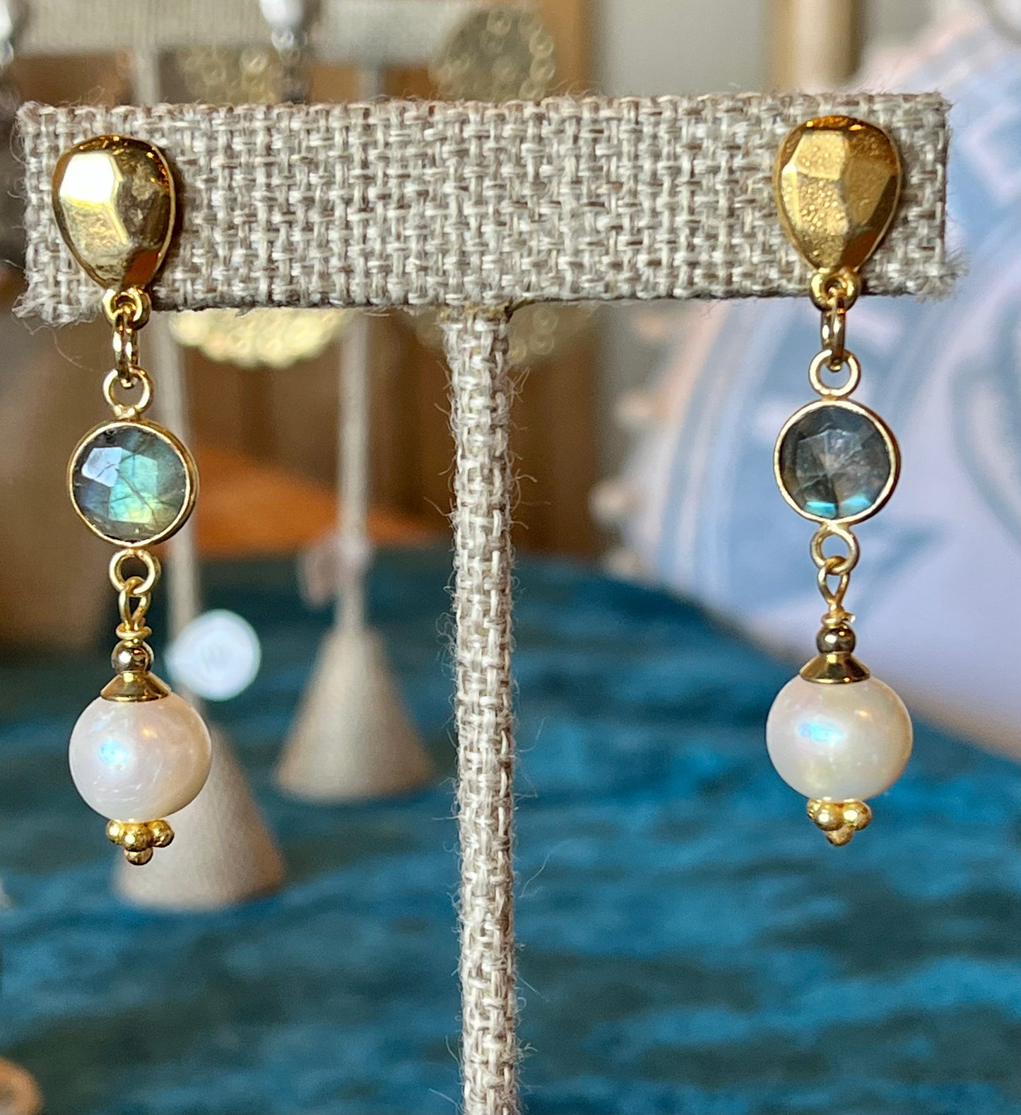 Phillip Allen Hefner - Labradorite /Pearl Drop Earrings