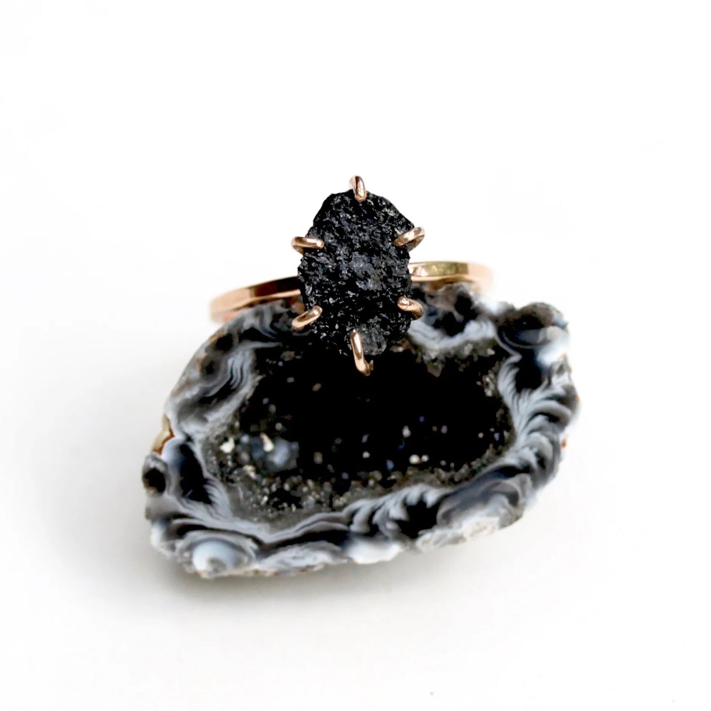 Raw Black Tourmaline Stacker Ring