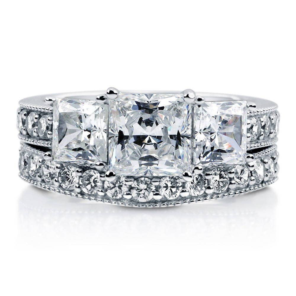 Sterling Silver 2 pc. Princess CZ and Band Travel Ring