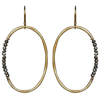 Aurora Earring - Oval with Stones, Pyrite