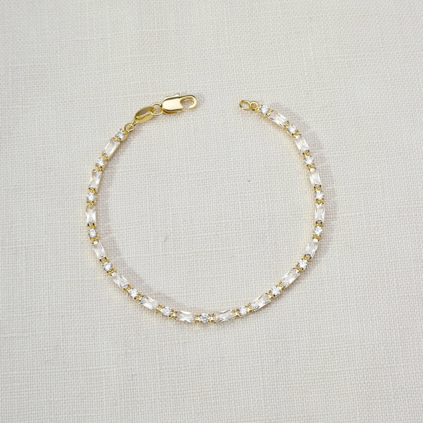Gold Filled Baguette and Round Cut CZ Tennis Bracelet