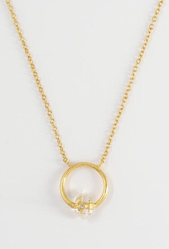 Halo Necklace with Herkimer and Natural Diamond - 3 colors