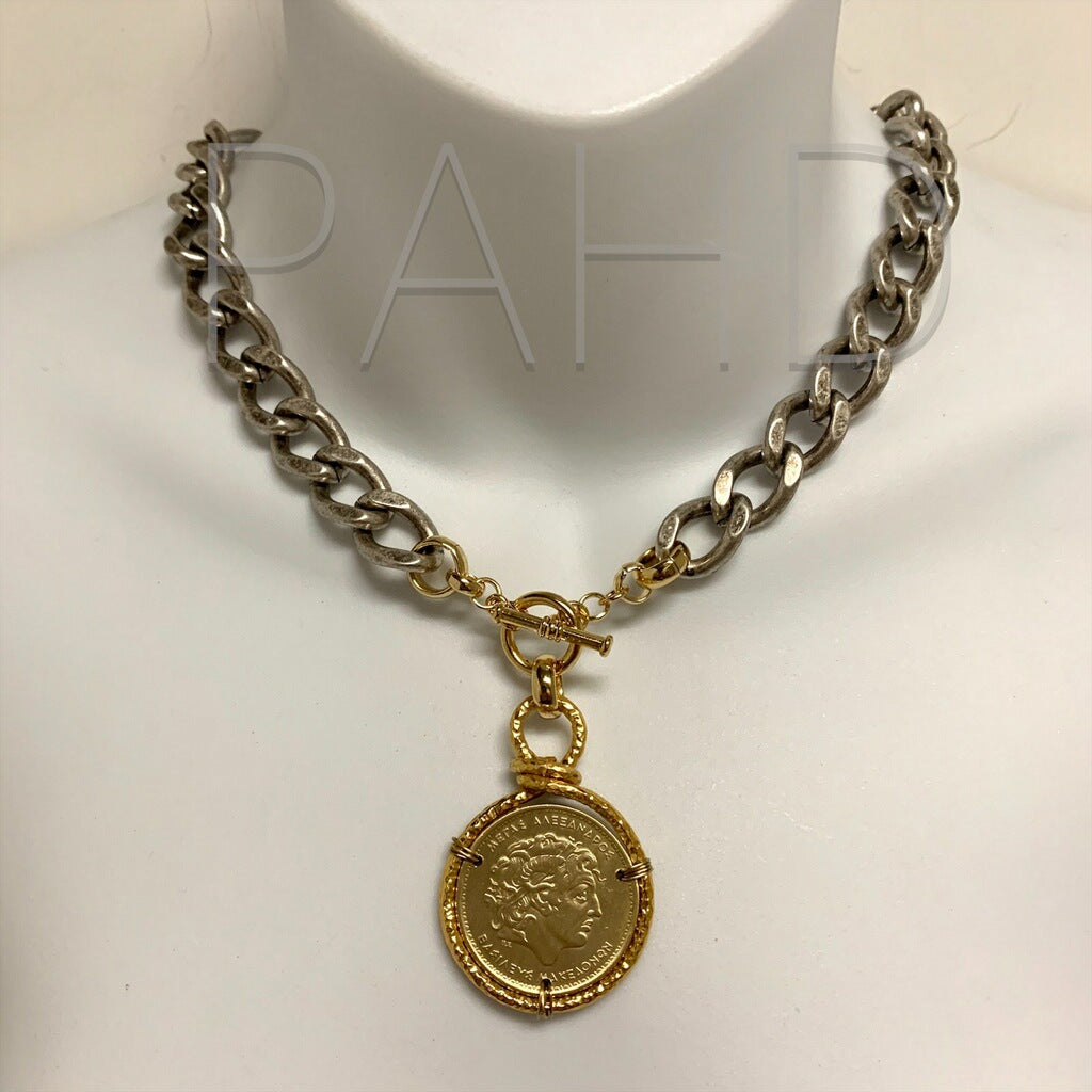 Phillip Allen Hefner - Antique Silver Necklace with Alexander Coin - 2 colors
