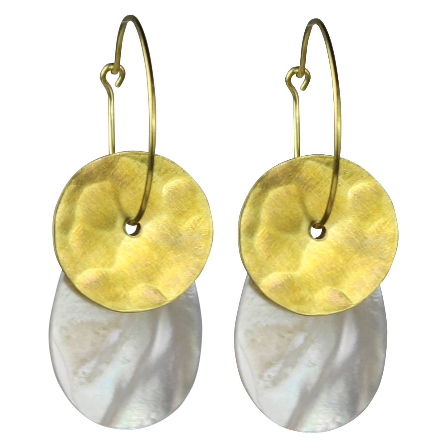 Beldi Earring, Oval MOP & Round Brass