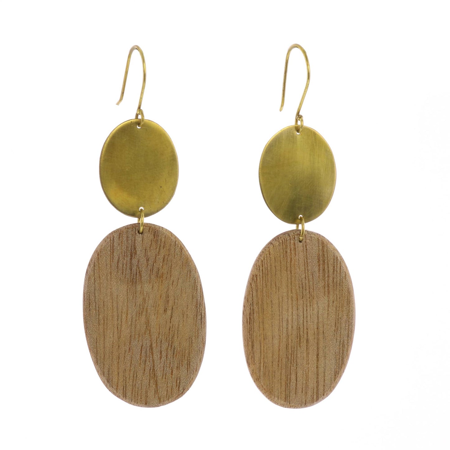 Leucadia Earrings, Brass & Wood