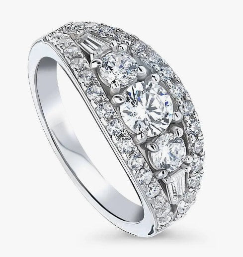 Sterling Silver CZ Curved Travel Ring