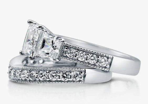 Sterling Silver 2 pc. Princess CZ and Band Travel Ring