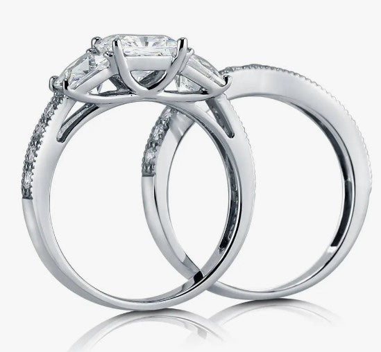 Sterling Silver 2 pc. Princess CZ and Band Travel Ring