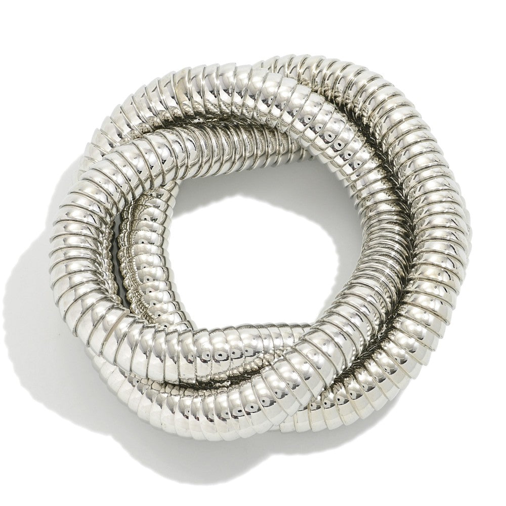 Set of Three Snake Chain Link Stretch Bracelets