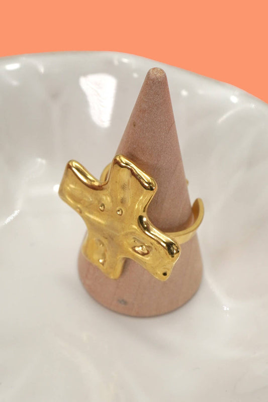 Adjustable Hammered Cross Ring