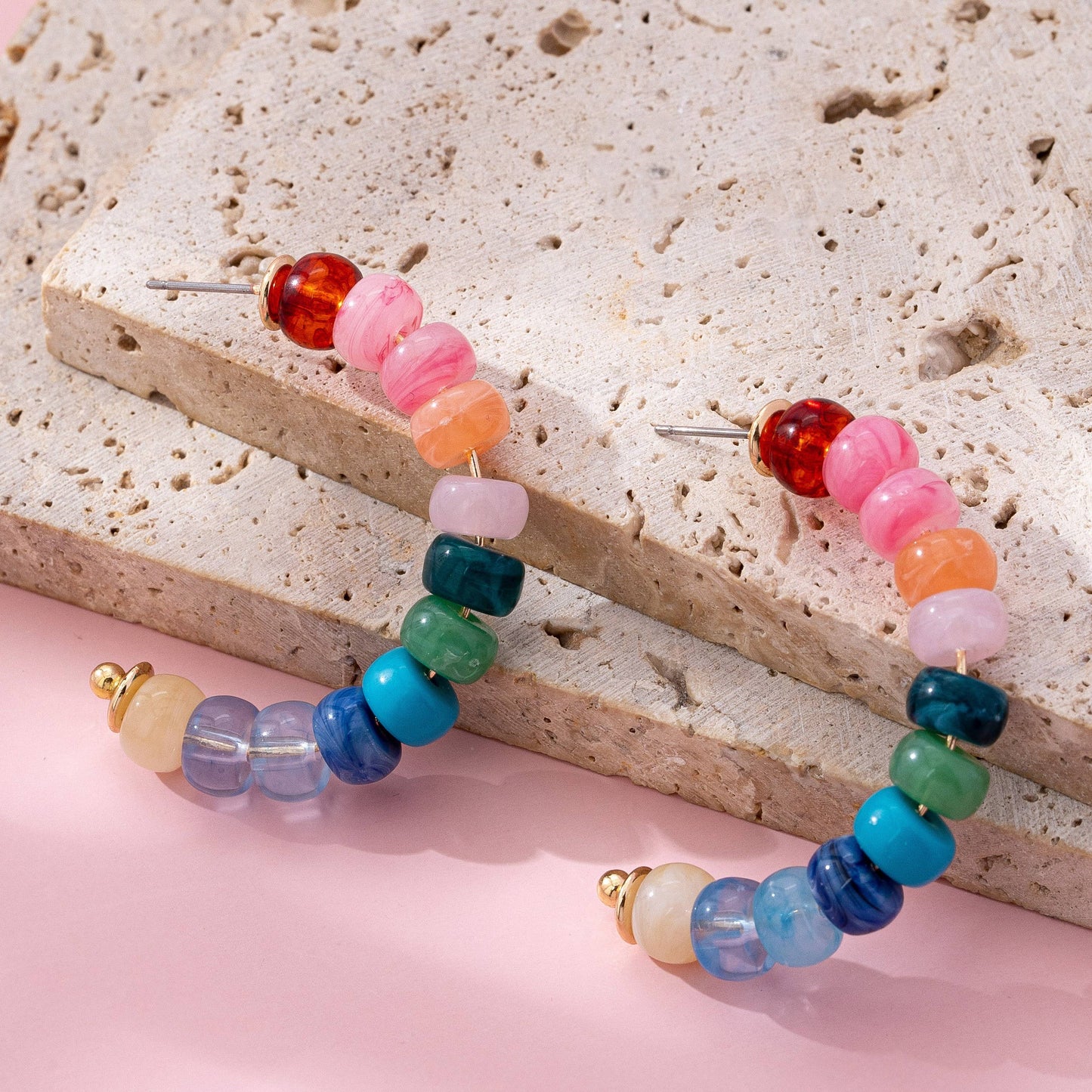 Rainbow Beaded Hoop Earring - Style 1