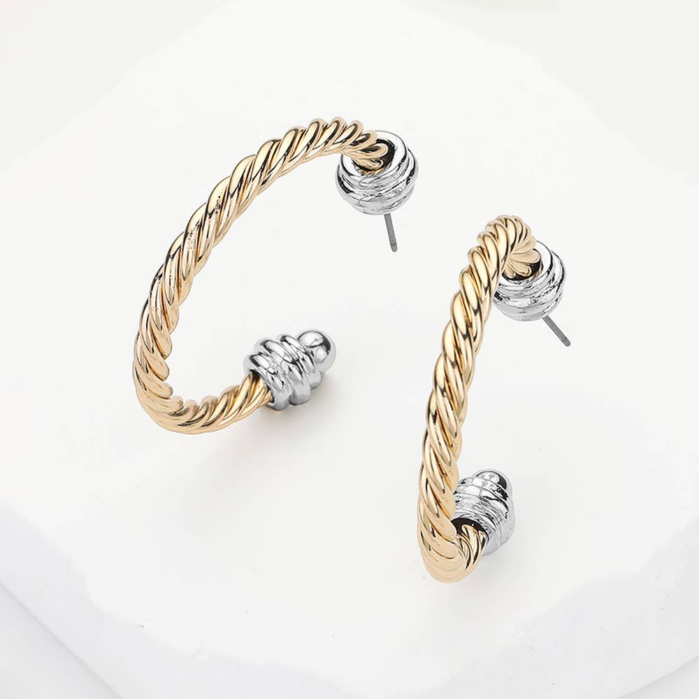 Two Tone Rope Hoop Earrings