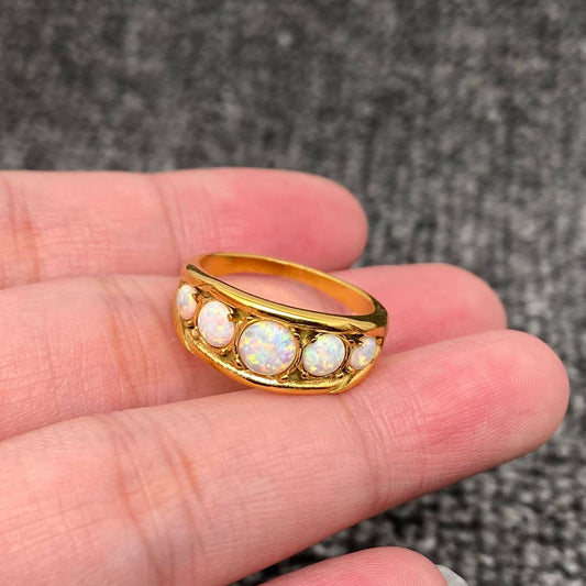 5 Opal 18K Gold Plated Stainless Steel Ring - FGS: 8
