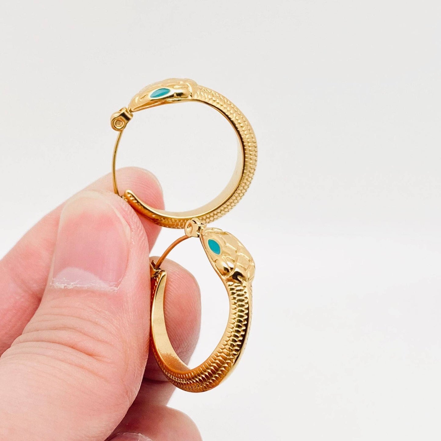 Green Eyed Snake Hoop Earrings