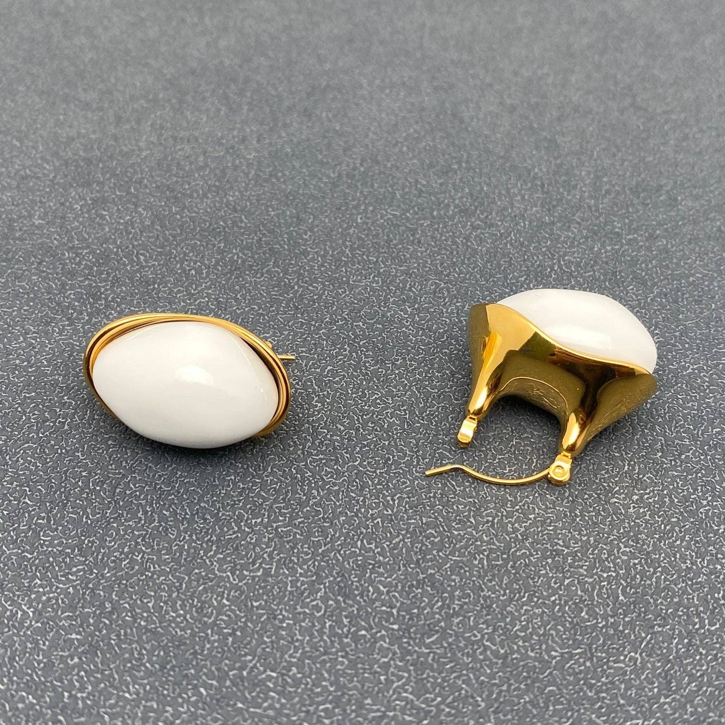 Gold and White Acrylic Earrings