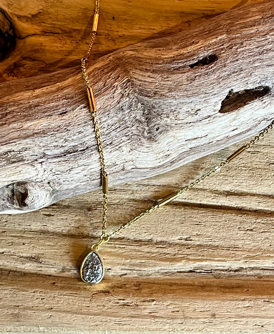 Gunmetal Druzy Droplet Necklace