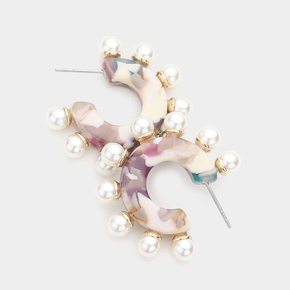 Pearl Resin Half Hoop Earrings