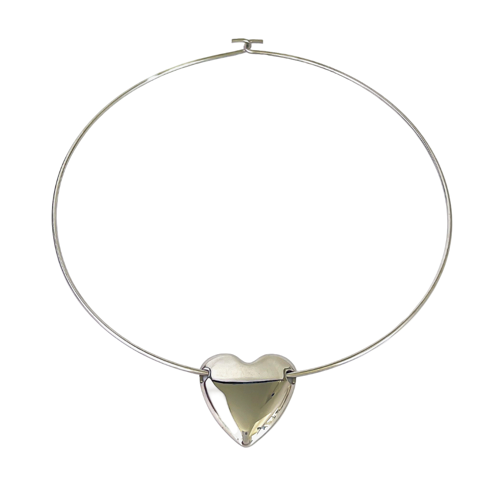 Silver Heart Choker Necklace