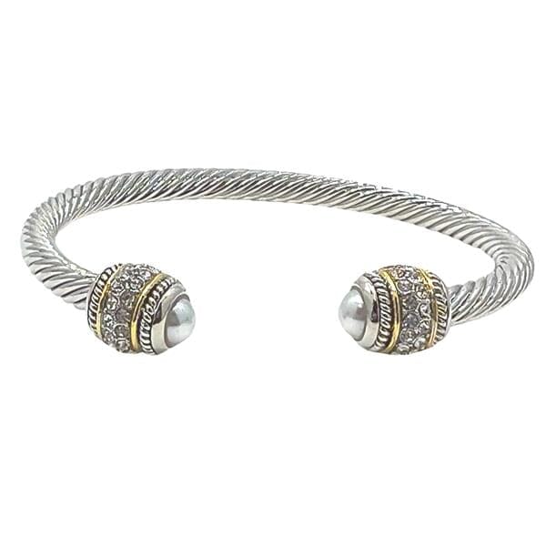 Cable Bracelet with Pave Stone Endcap: Pearl