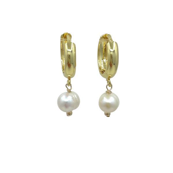 Gold Hoops w/ Pearl Drop Earrings
