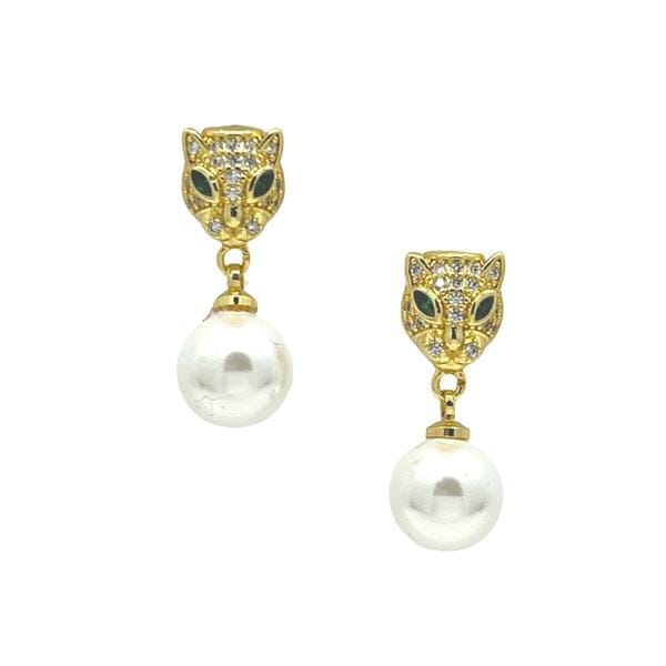 Panther Post Earrings with Pearl
